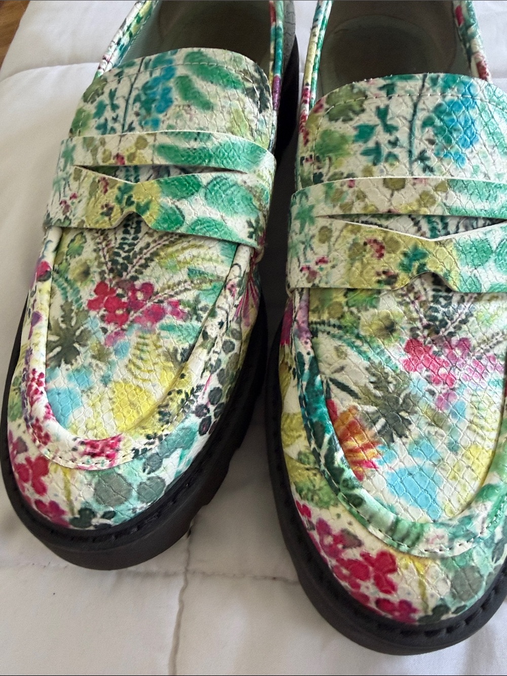 Franco Sarto Floral Penny Loafers in Multicolor (Green, Blue, Pink, Yellow)